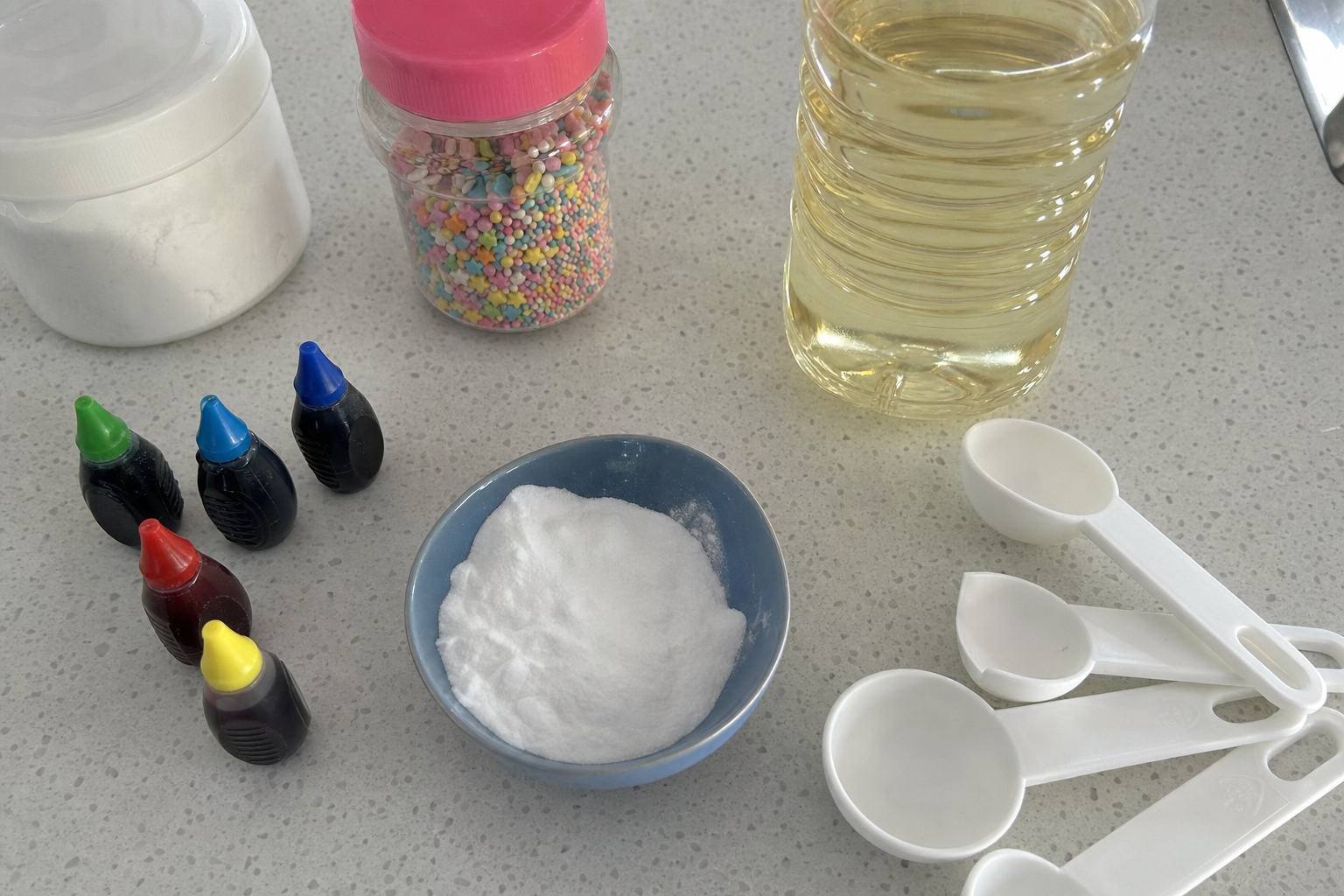 Collection of common pantry staples used for kids science experiments